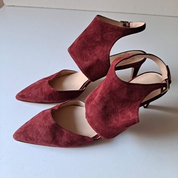 Nine West Salinda Suede Pointed Toe Ankle Strap Dress Pump Heels Red Womens 8.5 - Picture 7 of 12